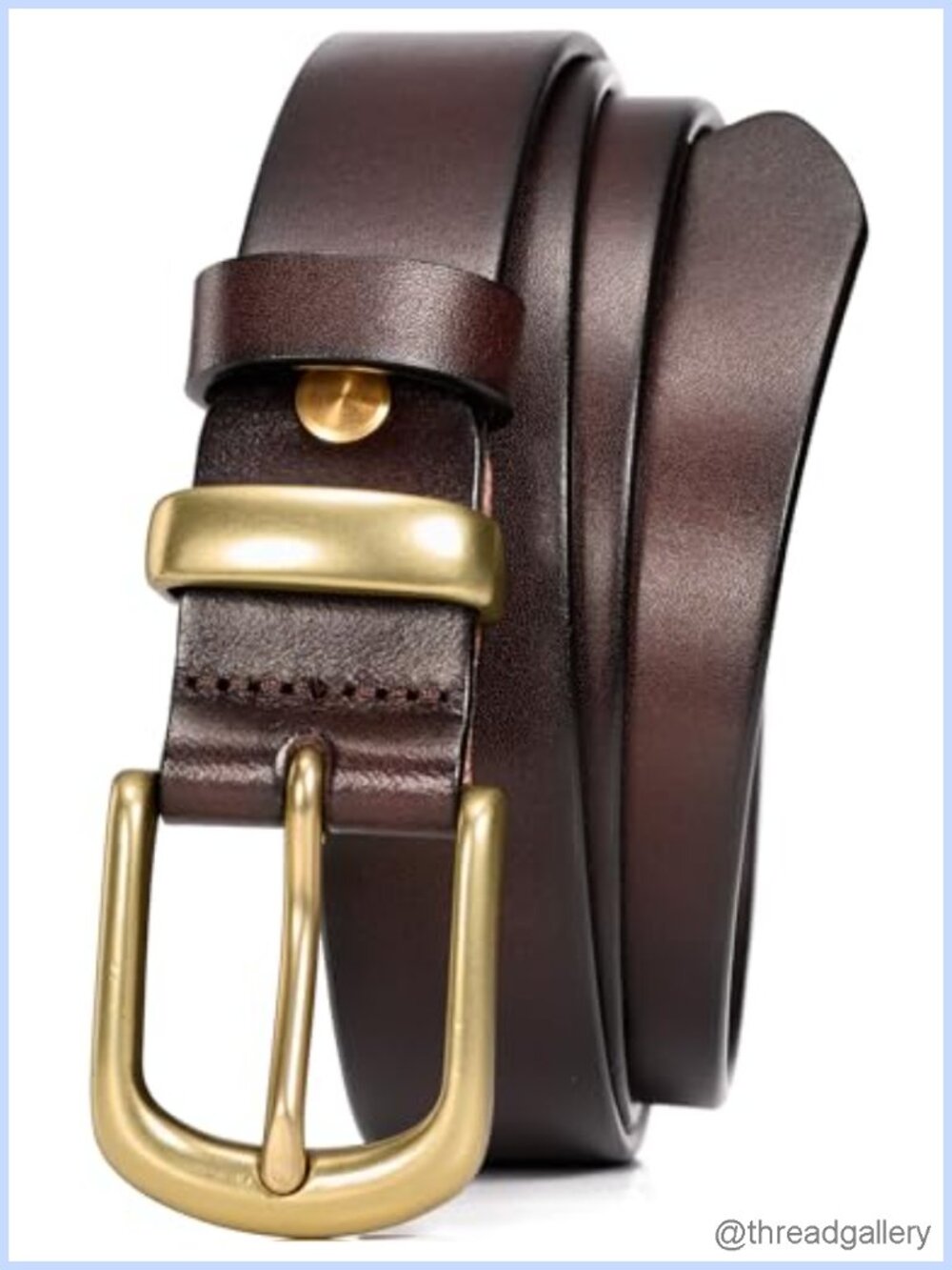 Womens Full Grain Leather Belt 1.1in Gold Buckle Business Casual Jeans